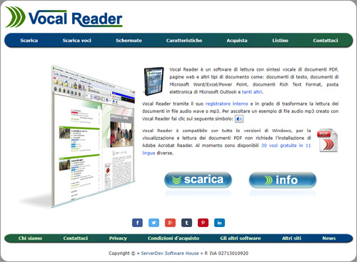 VOCAL READER - Lettore con sentisei vocale di documenti e pagine web